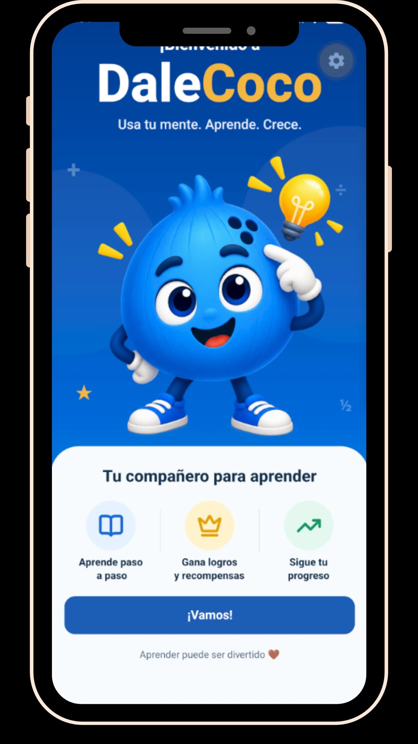Pantalla de bienvenida de la app DaleCoco